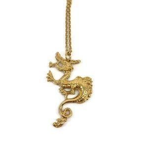 Dragon Pendant Necklace Gold Tone 15" Chain